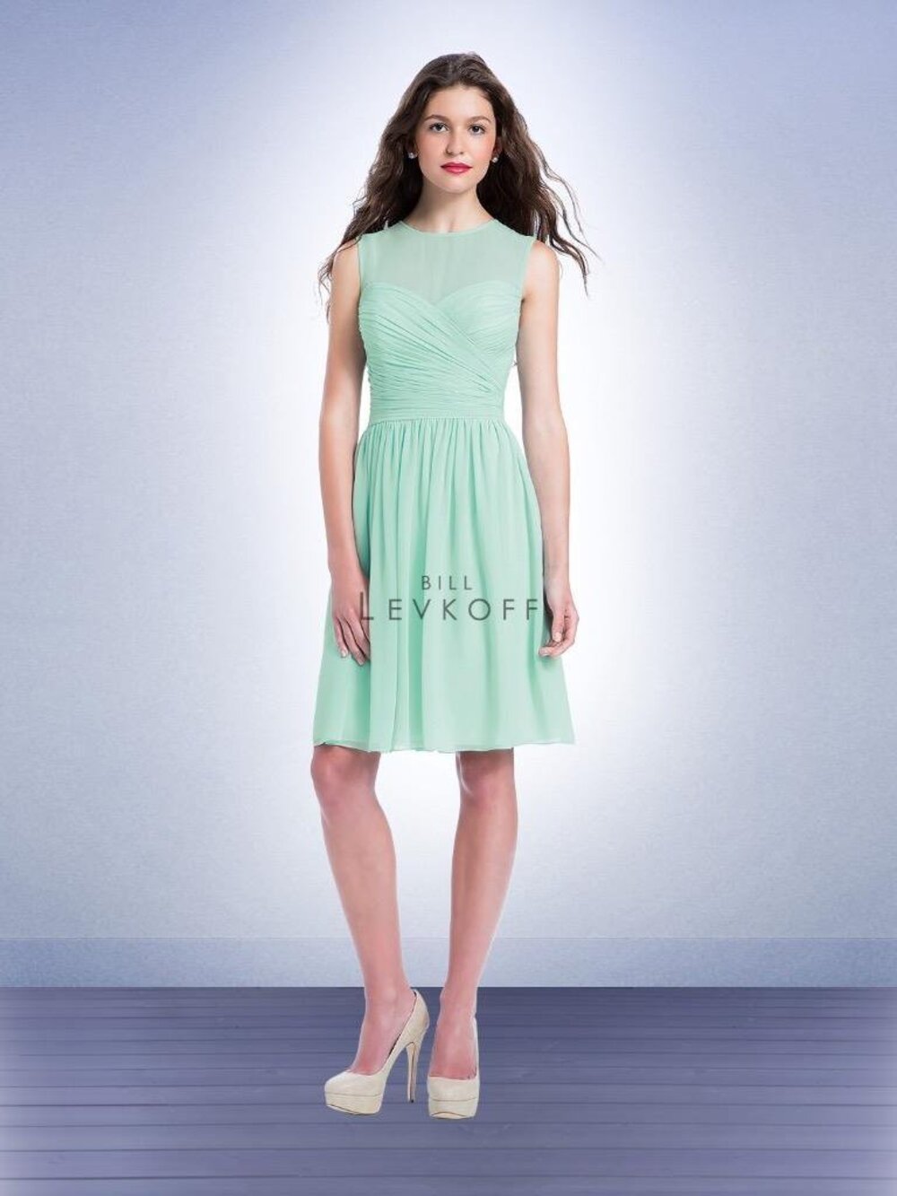 Bill Levkoff 1152 Bridesmaid Dress Mint Green Sleeveless Chiffon Short 12